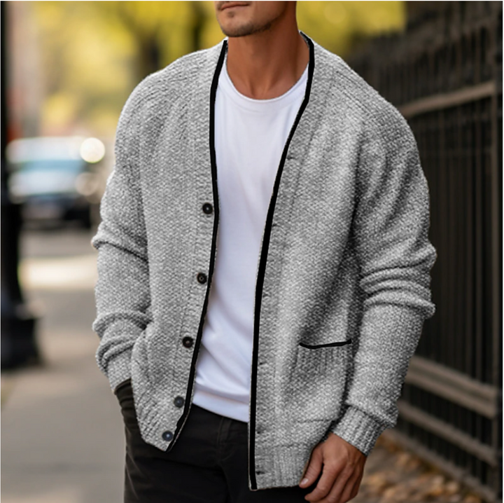Men's V-neck button-down knit cardigan sweater for stylish layering