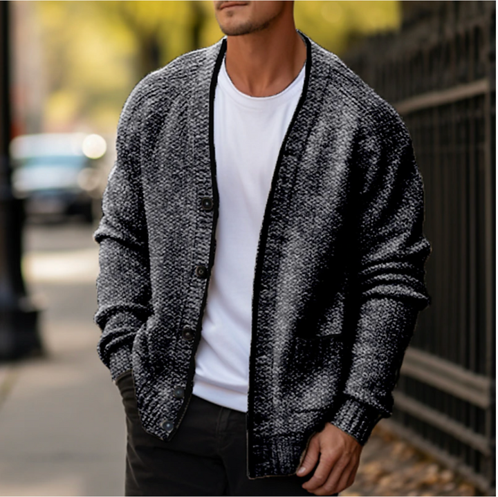 Effortless style with this men's V-neck button-down cardigan sweater