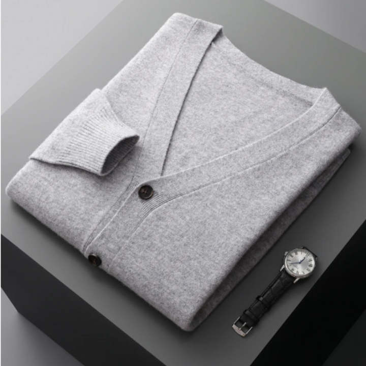 Effortless style: Men's V-neck button-front cardigan sweater, ideal for casual layering.