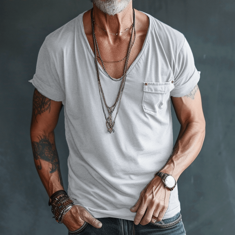 Stylish men's V-neck short sleeve t-shirt, a basic tee for casual fashion & everyday comfort.