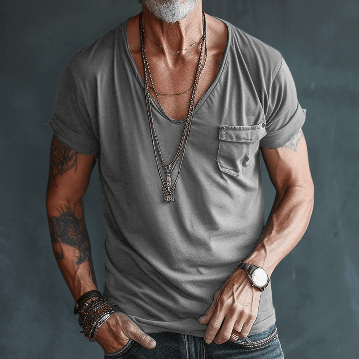 Relaxed fit men's V-neck short sleeve t-shirt for casual wear. A comfortable, versatile everyday basic tee.