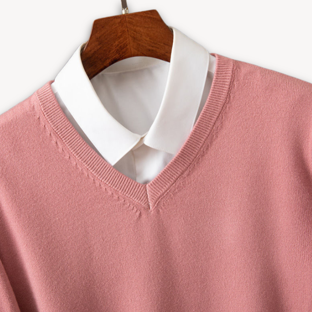 Men's V-neck sweater, slim fit, perfect layering piece for comfortable & stylish outfits.
