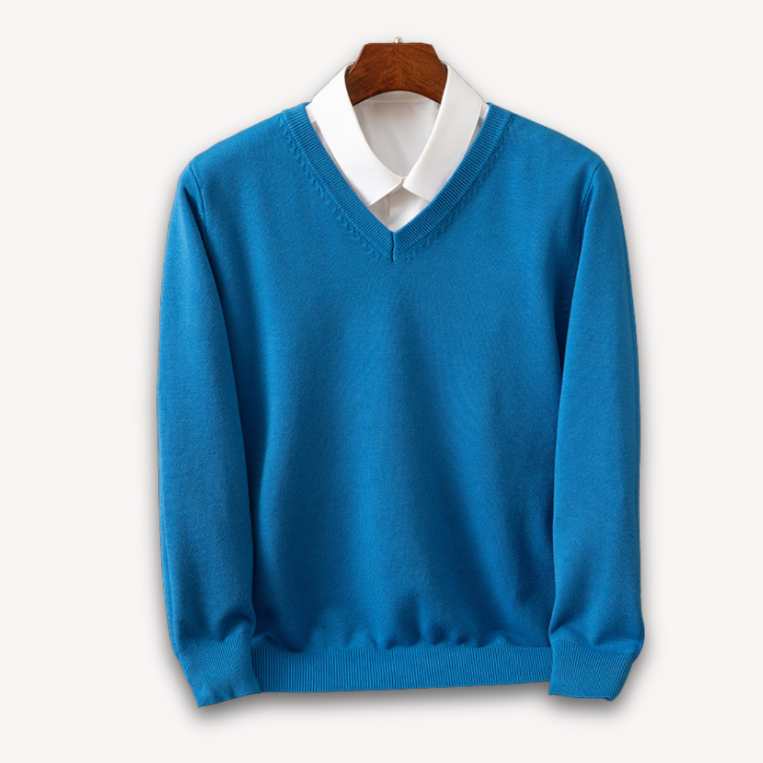Soft comfort men's V-neck sweater, long sleeve, versatile for everyday fashion.