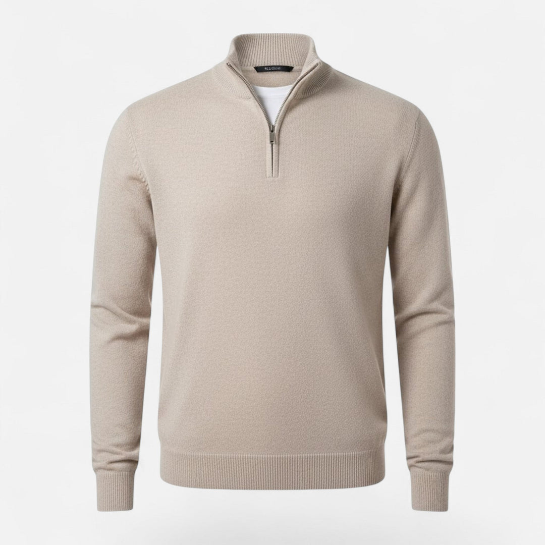 Men's V-neck zipper cashmere blend sweater by Valmonti Heritage, elegant knitwear for fall