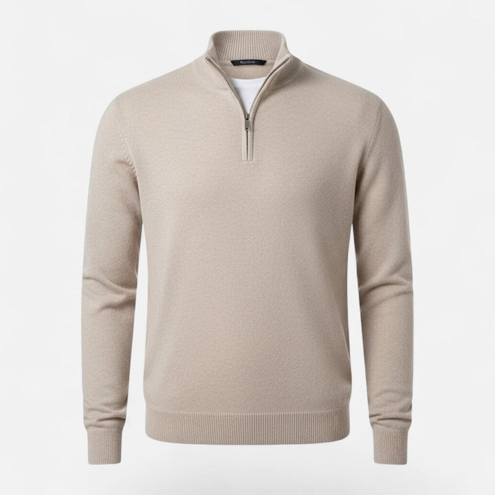 Men's V-neck zipper cashmere blend sweater by Valmonti Heritage, elegant knitwear for fall