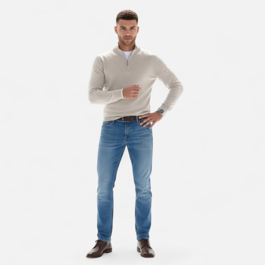Valmonti Heritage men's long sleeve V-neck sweater with zipper detail, perfect winter wear