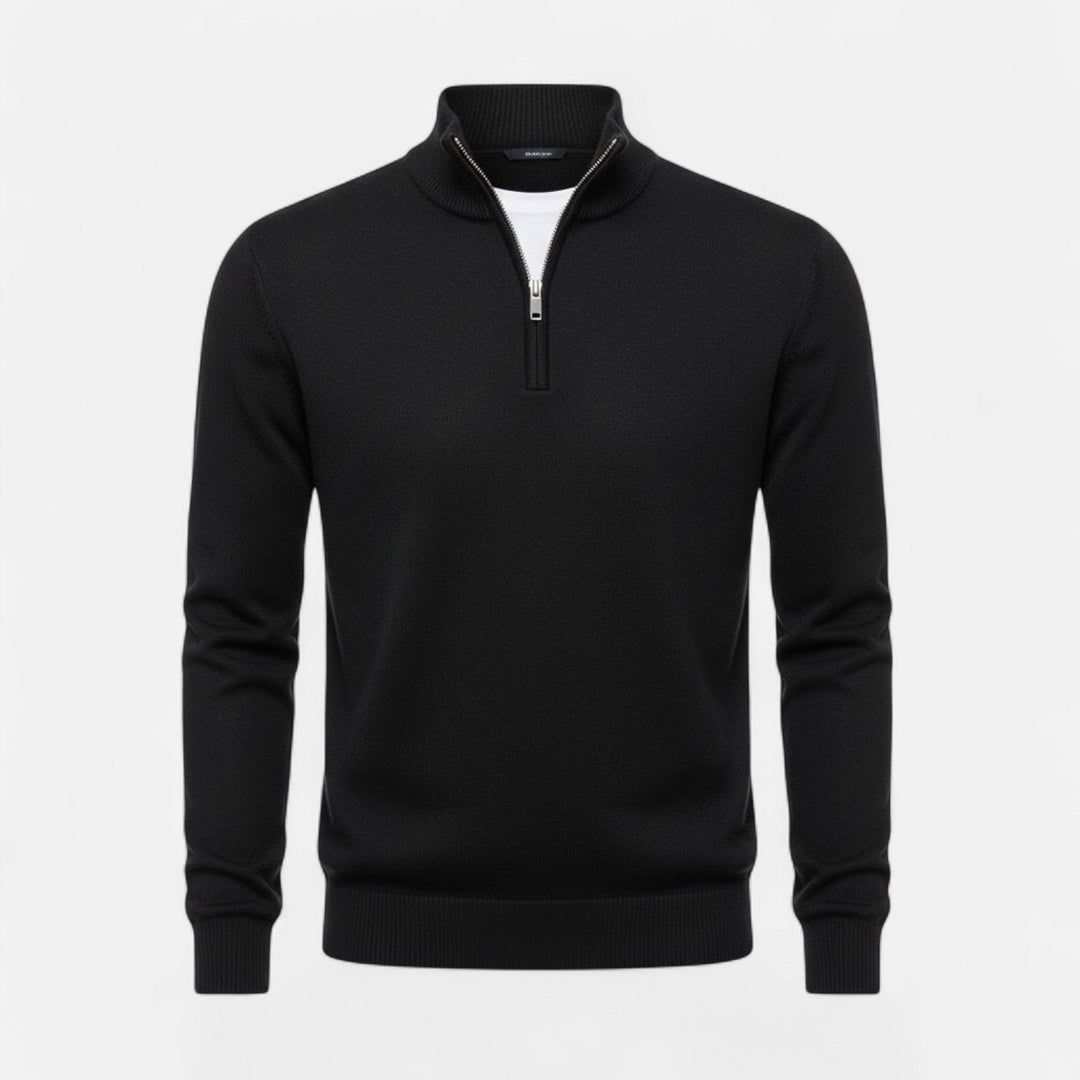 Stylish men's V-neck zipper sweater in soft cashmere blend, ideal for layering