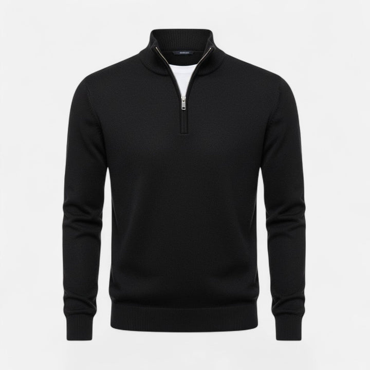 Stylish men's V-neck zipper sweater in soft cashmere blend, ideal for layering