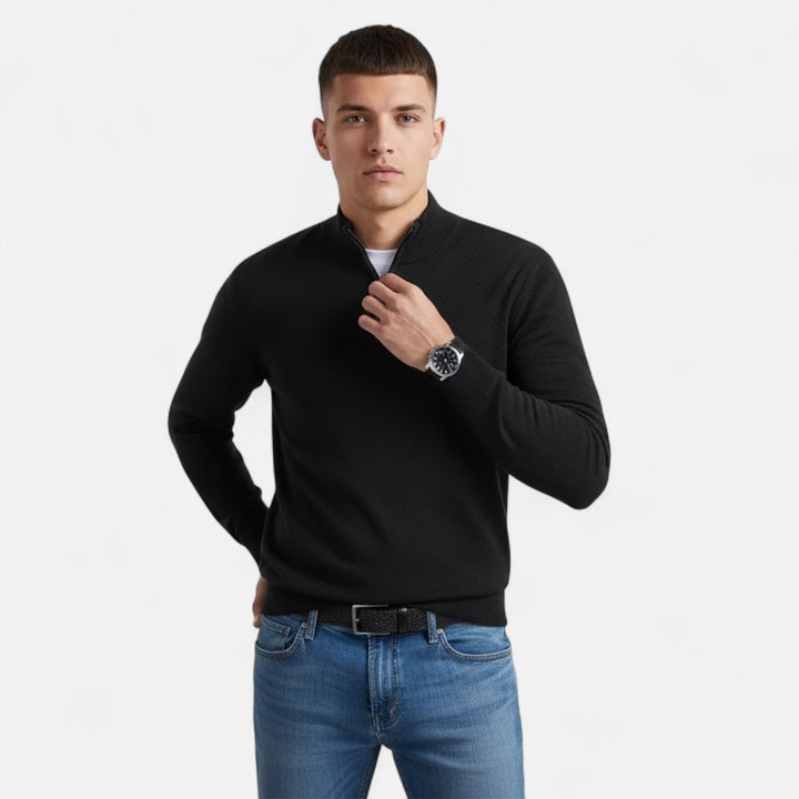Elegant menswear: Valmonti Heritage V-neck knitwear with a modern zipper accent