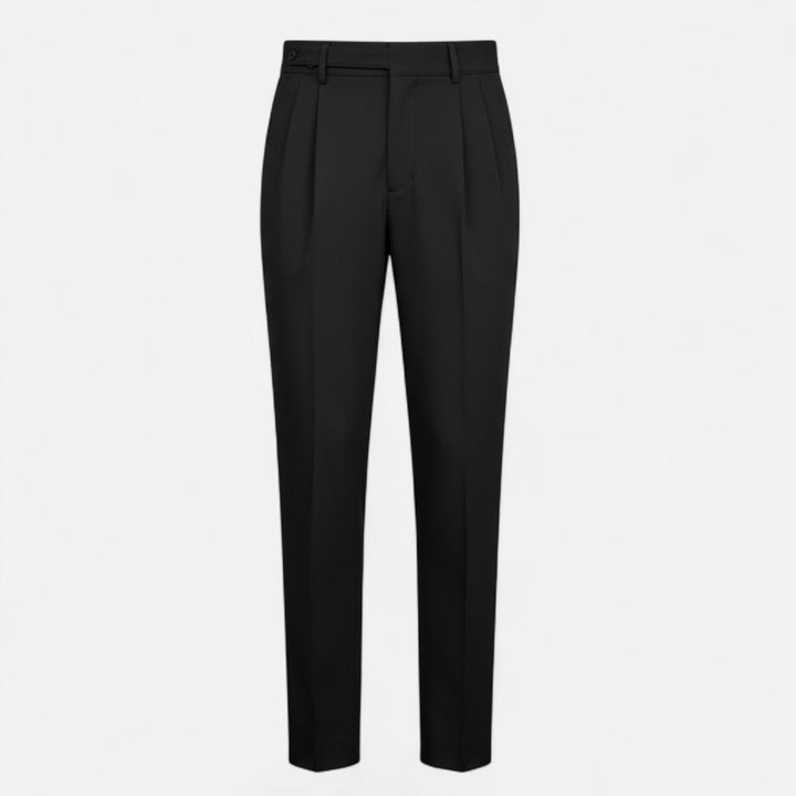 Men's Valmonti straight-leg suit trousers with signature Paris buckle detail.