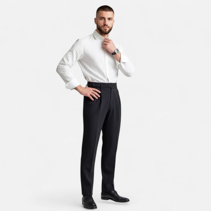 Formal men's dress pants in a classic straight-leg cut, perfect for business.