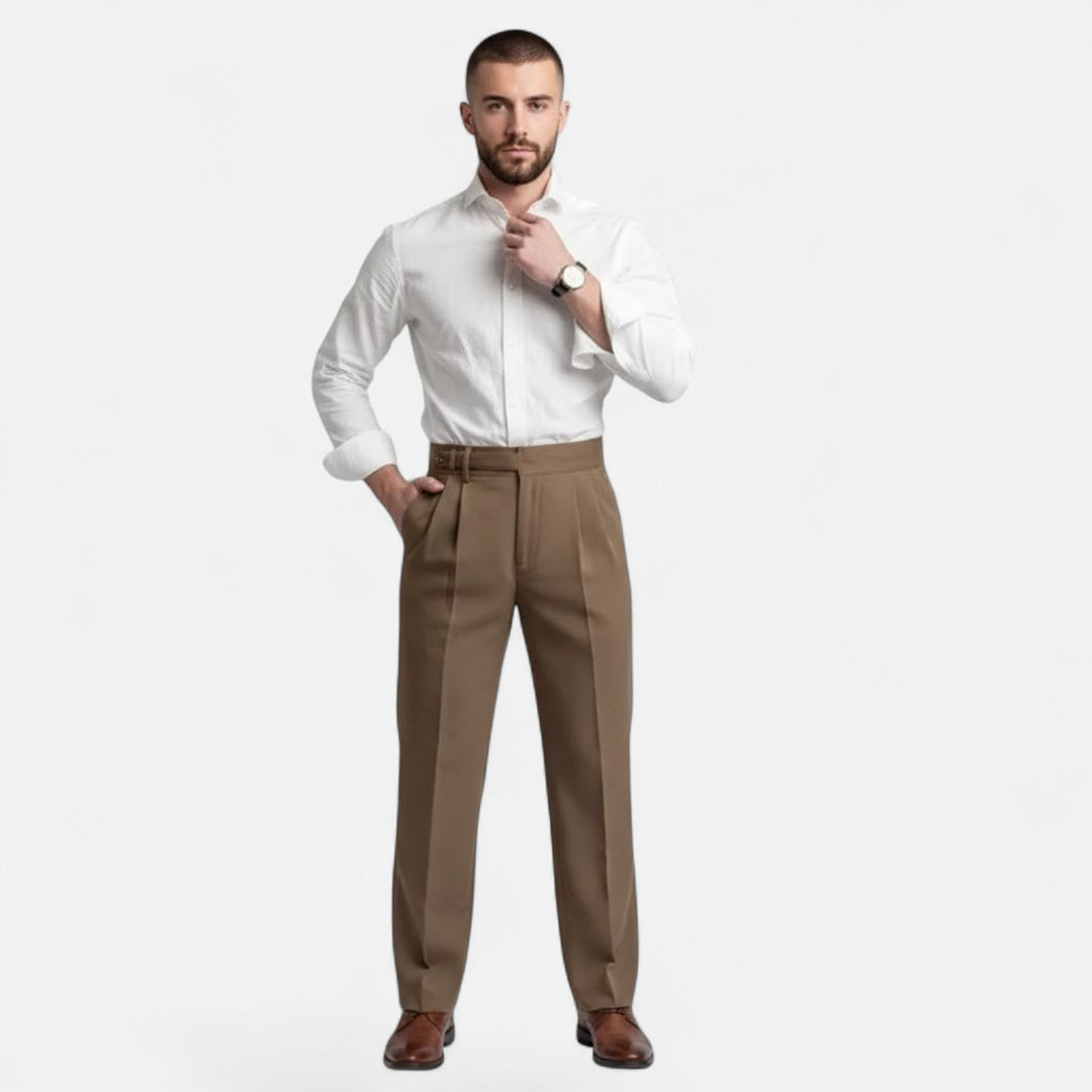 Men's suit pants by Valmonti, showcasing a sophisticated straight-leg design.