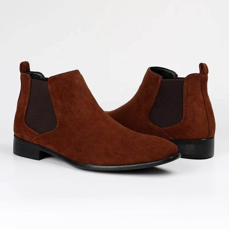 Men's versatile slip-on Chelsea boots in multiple colors: black, brown, beige. Stylish and durable ankle footwear.