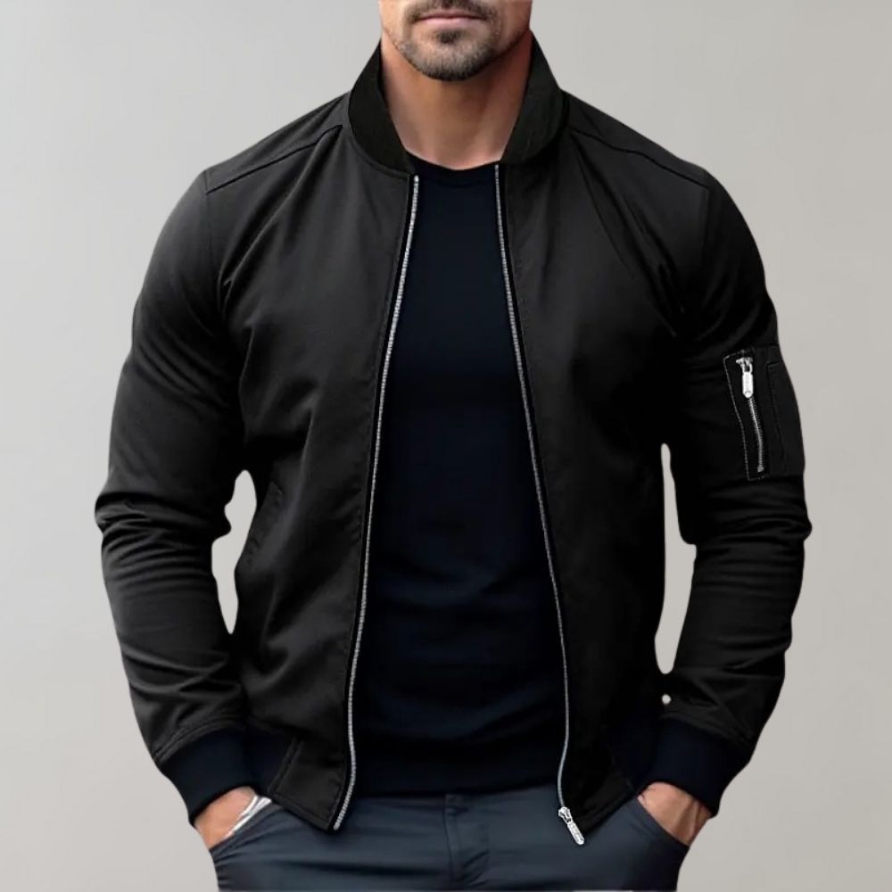 Effortless men's casual jacket, a zip-up bomber for versatile everyday style and comfort.