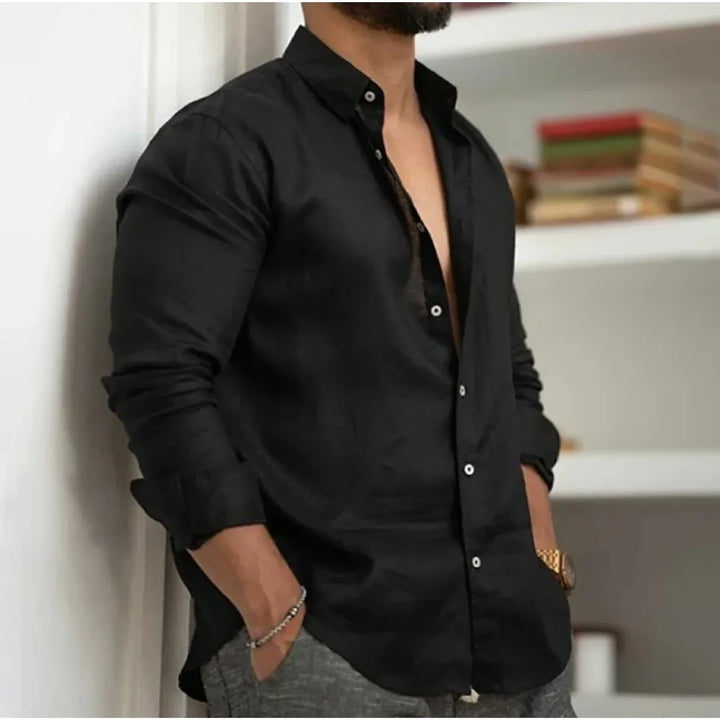 Close-up of a men's smart casual button-down shirt, showcasing its comfortable fabric and quality buttons.
