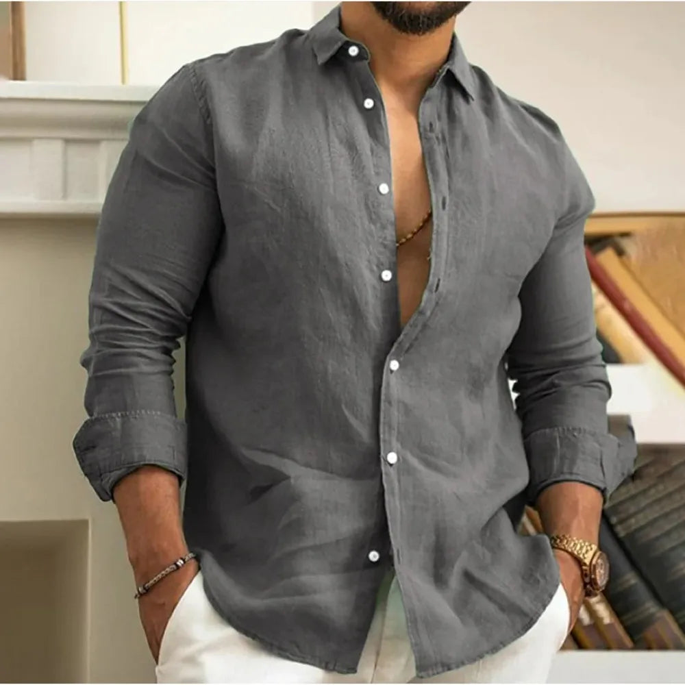 Crisp men's button-down shirt, a versatile long sleeve top in a relaxed fit, ready for your everyday fashion.