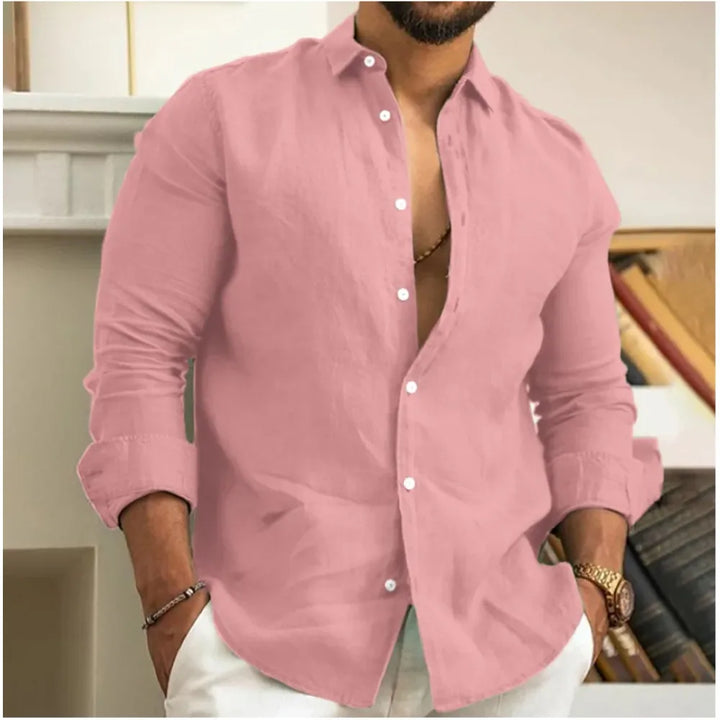 Back view of a men's relaxed fit button-down shirt, emphasizing its comfortable design and versatile style.