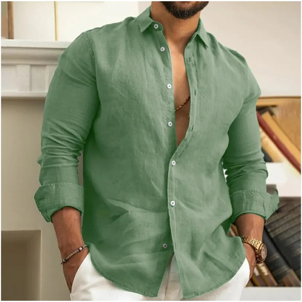 Modern men's long sleeve button-down shirt for versatile wear. A smart casual top designed for comfort and everyday fashion.