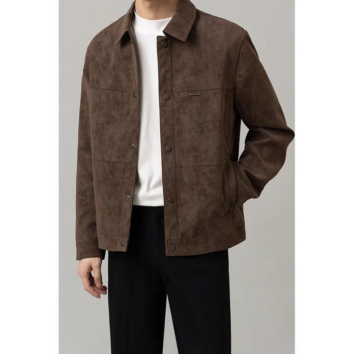 Stylish men's button-down shirt jacket with long sleeves, offering a comfortable & fashionable layering option.