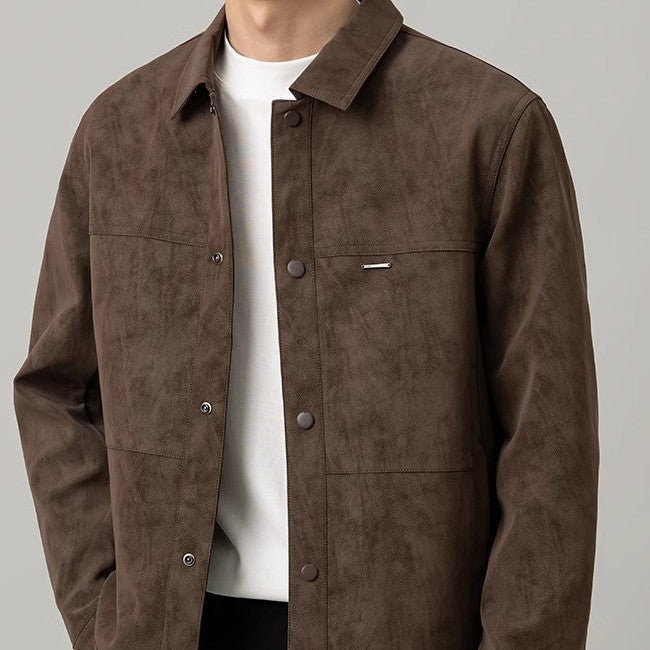 Men's button-down shirt jacket featuring practical chest pockets, ideal as a versatile casual outerwear piece.