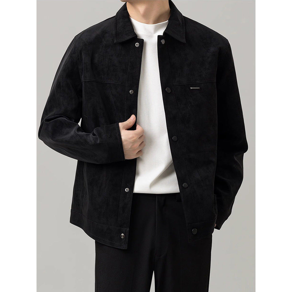 Versatile men's button-down shirt jacket, an essential casual layering piece for transitional weather style.