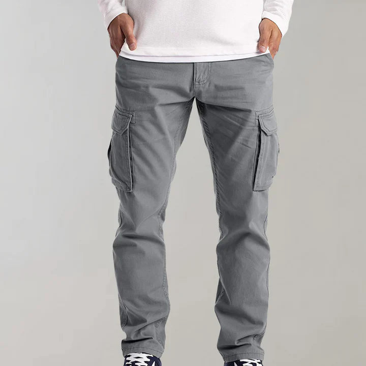 Men's fashion forward cargo pants offering a relaxed fit and lasting durability.