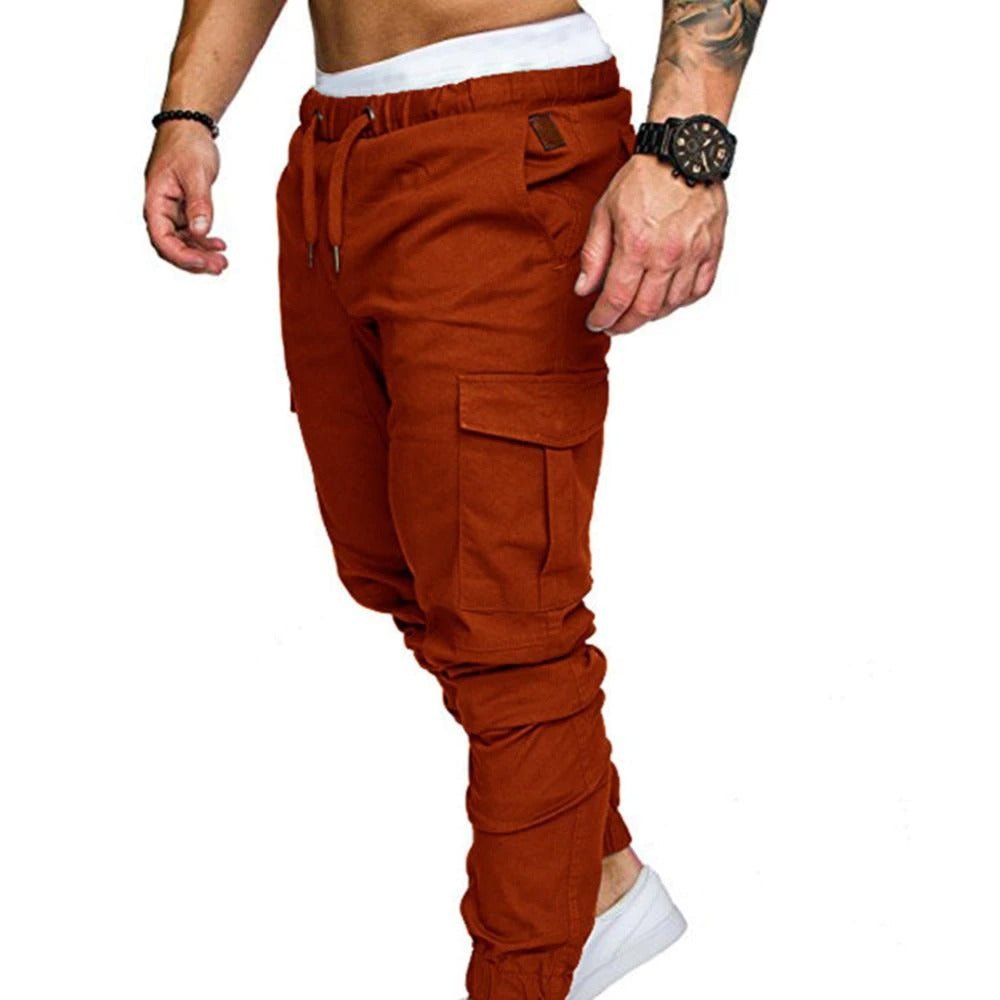 Stylish men's utility cargo pants for outdoor adventures or streetwear. Comfortable modern fit.
