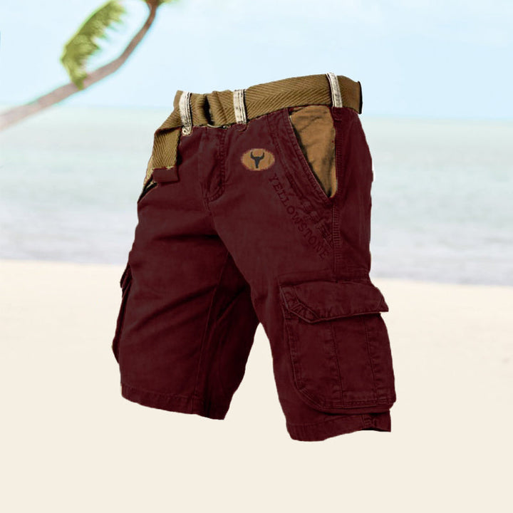 Men's cargo shorts in a classic grey, blending functionality with contemporary style.