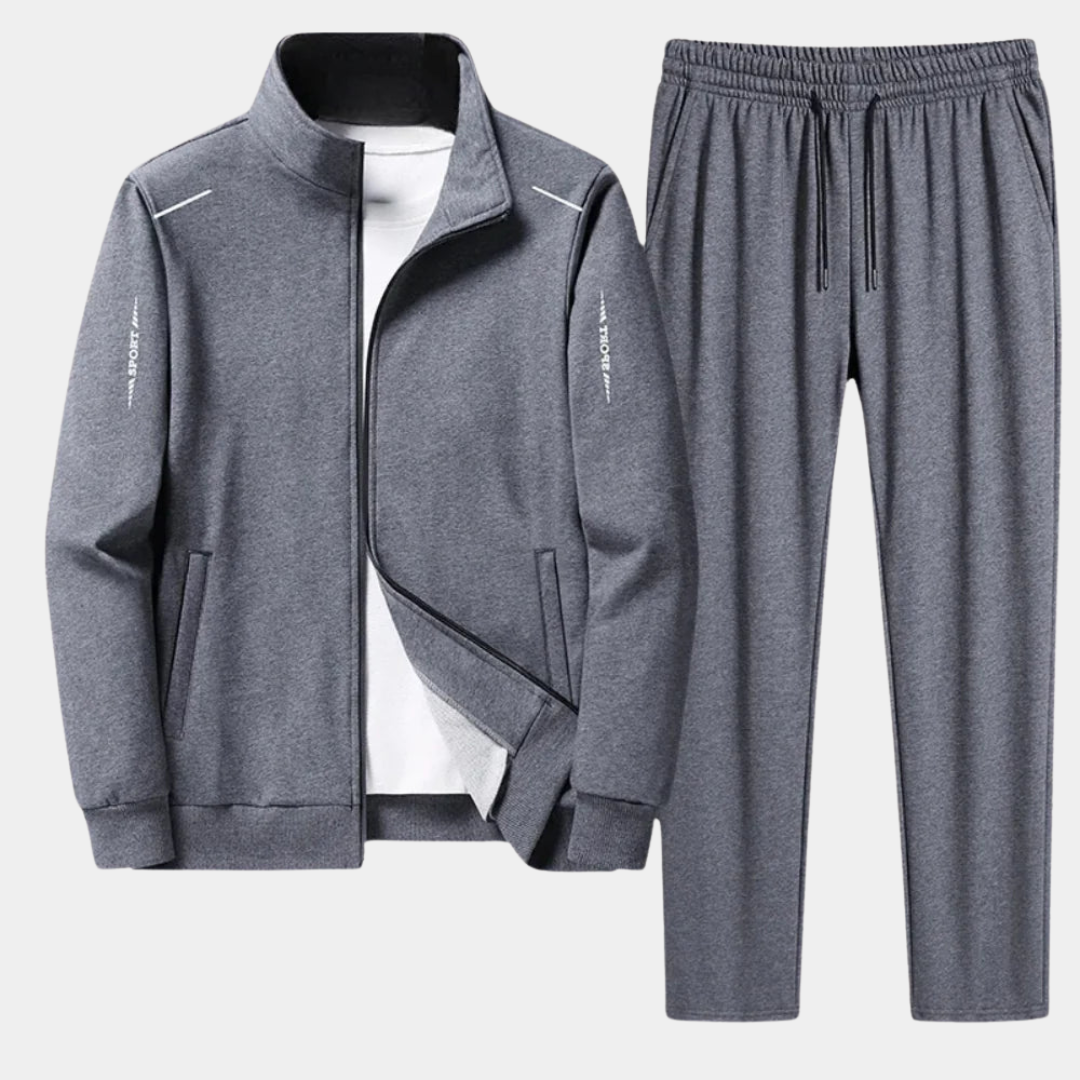 Modern men's tracksuit set, an essential comfortable outfit for spring, autumn, and everyday casual wear.