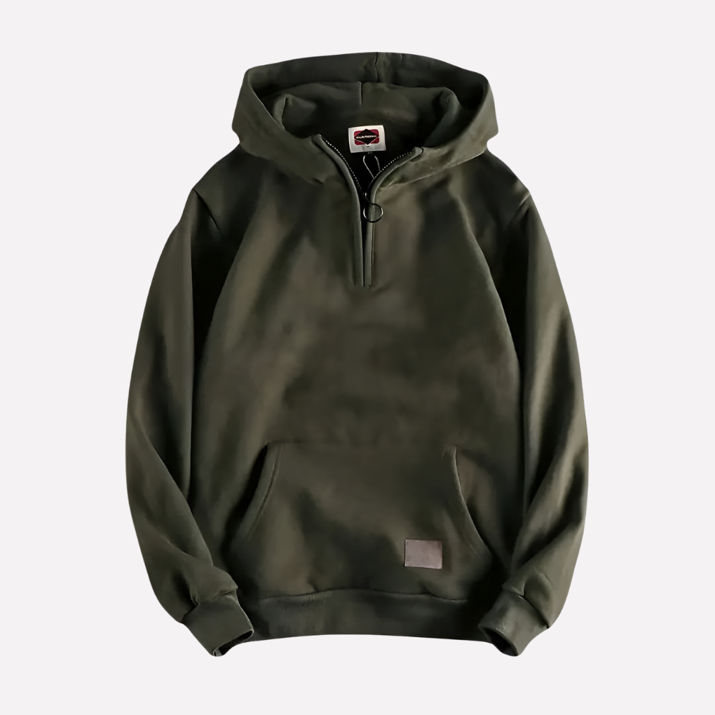 Stylish men's half-zip hooded sweatshirt, perfect for active wear or casual layering, featuring a modern design.