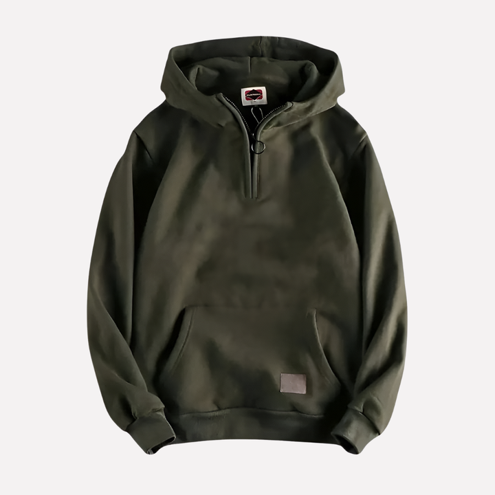 Stylish men's half-zip hooded sweatshirt, perfect for active wear or casual layering, featuring a modern design.