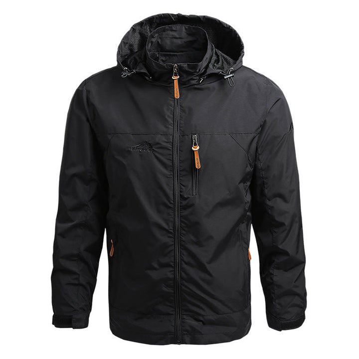 Front view of a men's versatile hooded jacket, ideal for casual everyday wear.