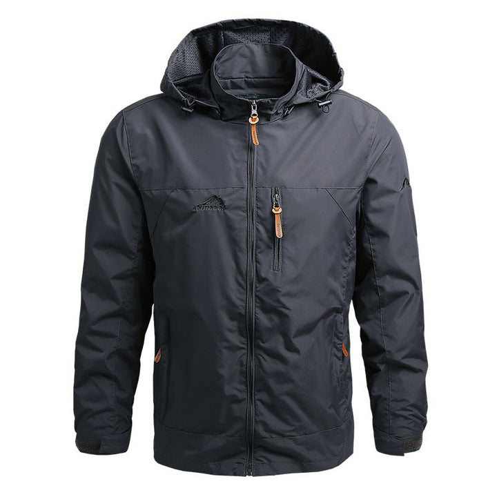 Detail of the hood on a men's versatile casual jacket for spring/autumn.