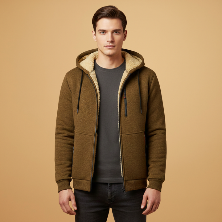 Multi-color men's casual hooded jacket, an ideal layering piece with secure zipper pockets for daily use.