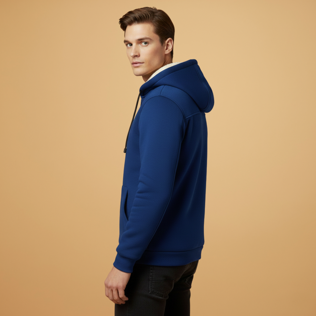 Men's casual hooded jacket with a full zip closure & practical zipper pockets, ideal for everyday style.