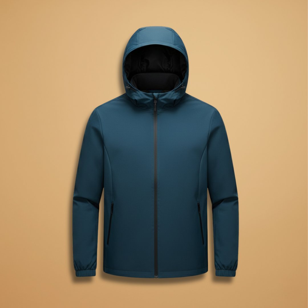 Men's versatile hooded jacket with full front zip for everyday casual wear.