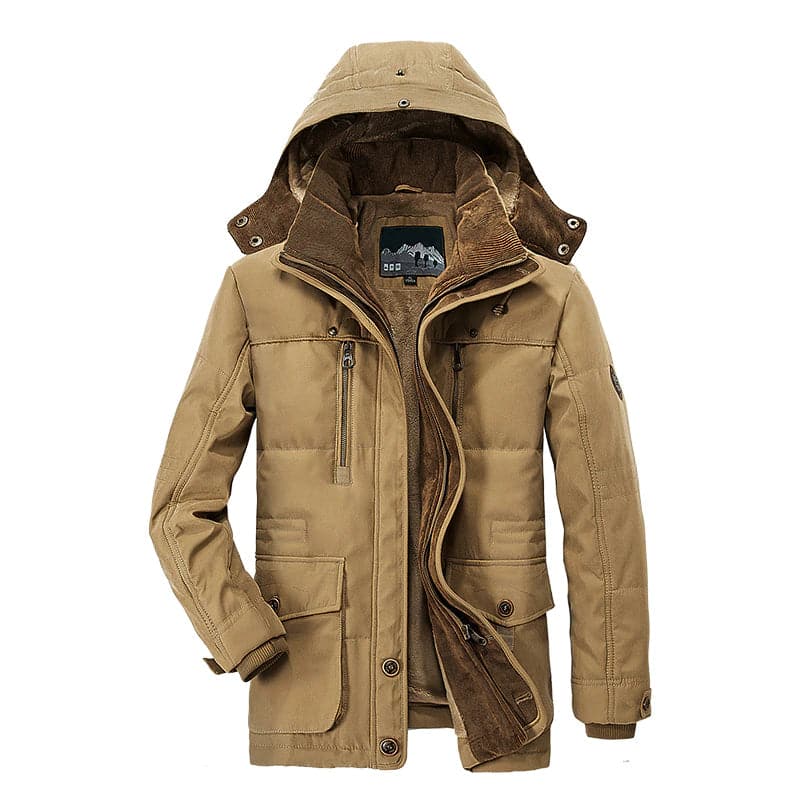 Men's versatile hooded parka jacket, perfect for warmth and style in cold weather.