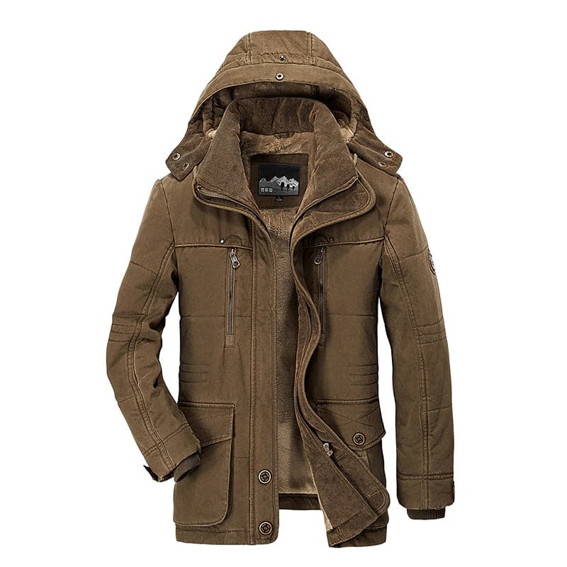 Stylish men's hooded parka for fall & winter. Warm outerwear for casual wear & travel.