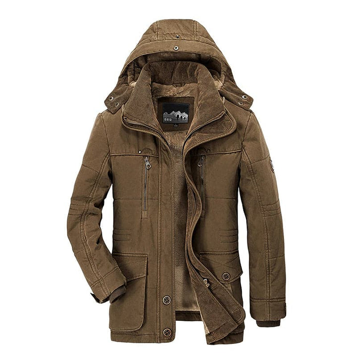 Stylish men's hooded parka for fall & winter. Warm outerwear for casual wear & travel.