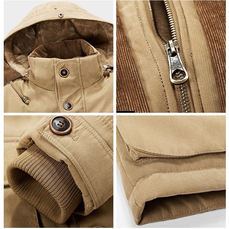 Versatile men's hooded parka, perfect for layering and staying warm in chilly fall & winter.