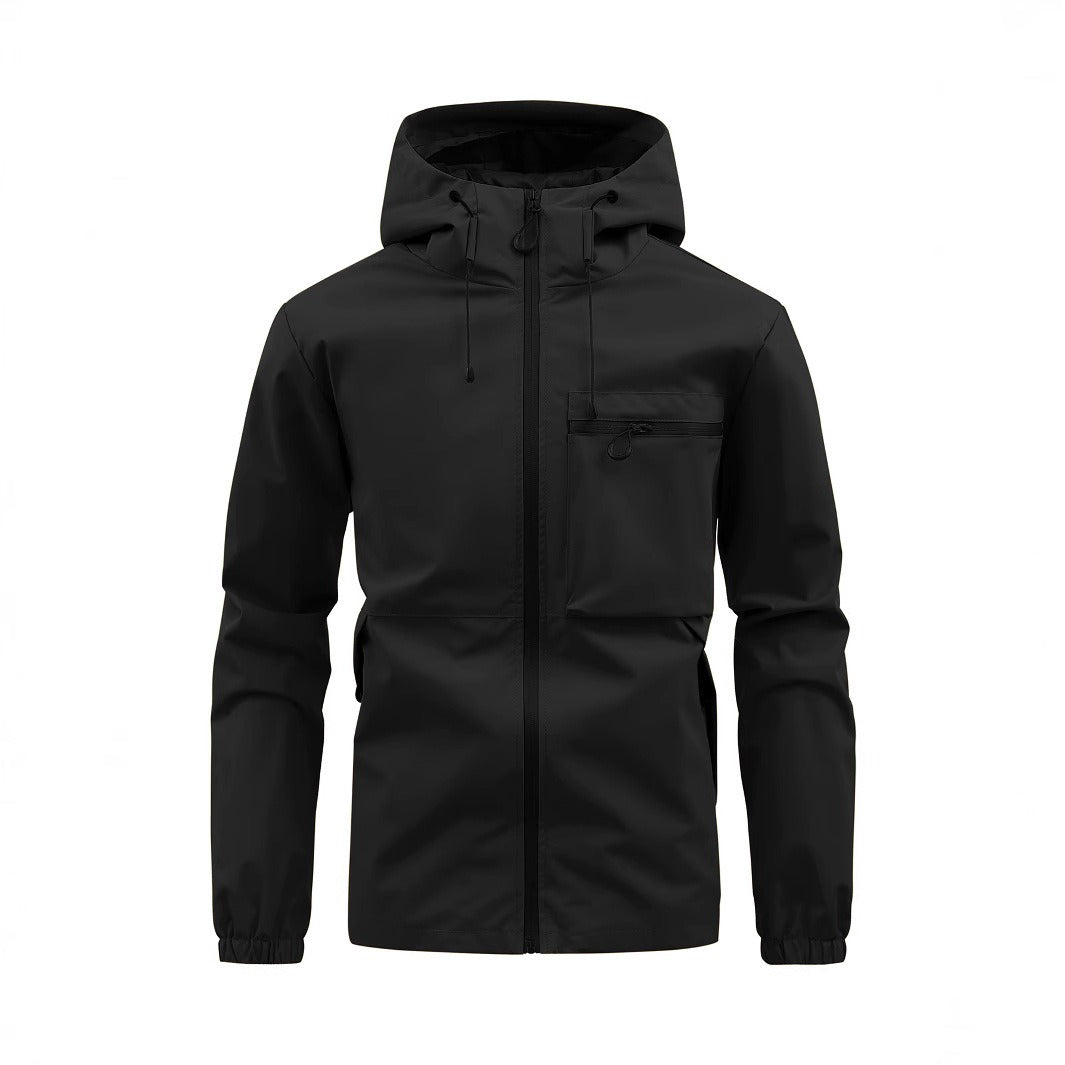 Stylish men's hooded softshell jacket, lightweight and perfect for casual wear or modern outerwear.