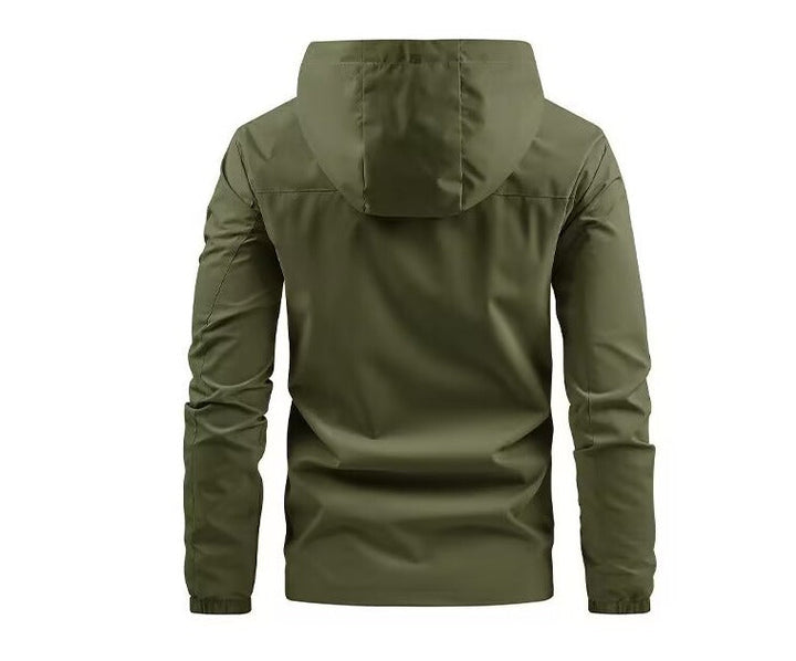 Modern men's hooded softshell jacket for versatile use, offering comfort and style in casual fashion.