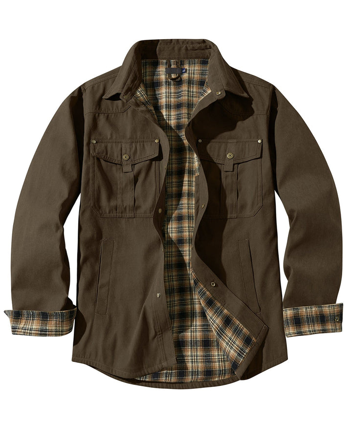 Durable men's casual jacket, insulated & flannel-lined. Perfect for travel & winter.