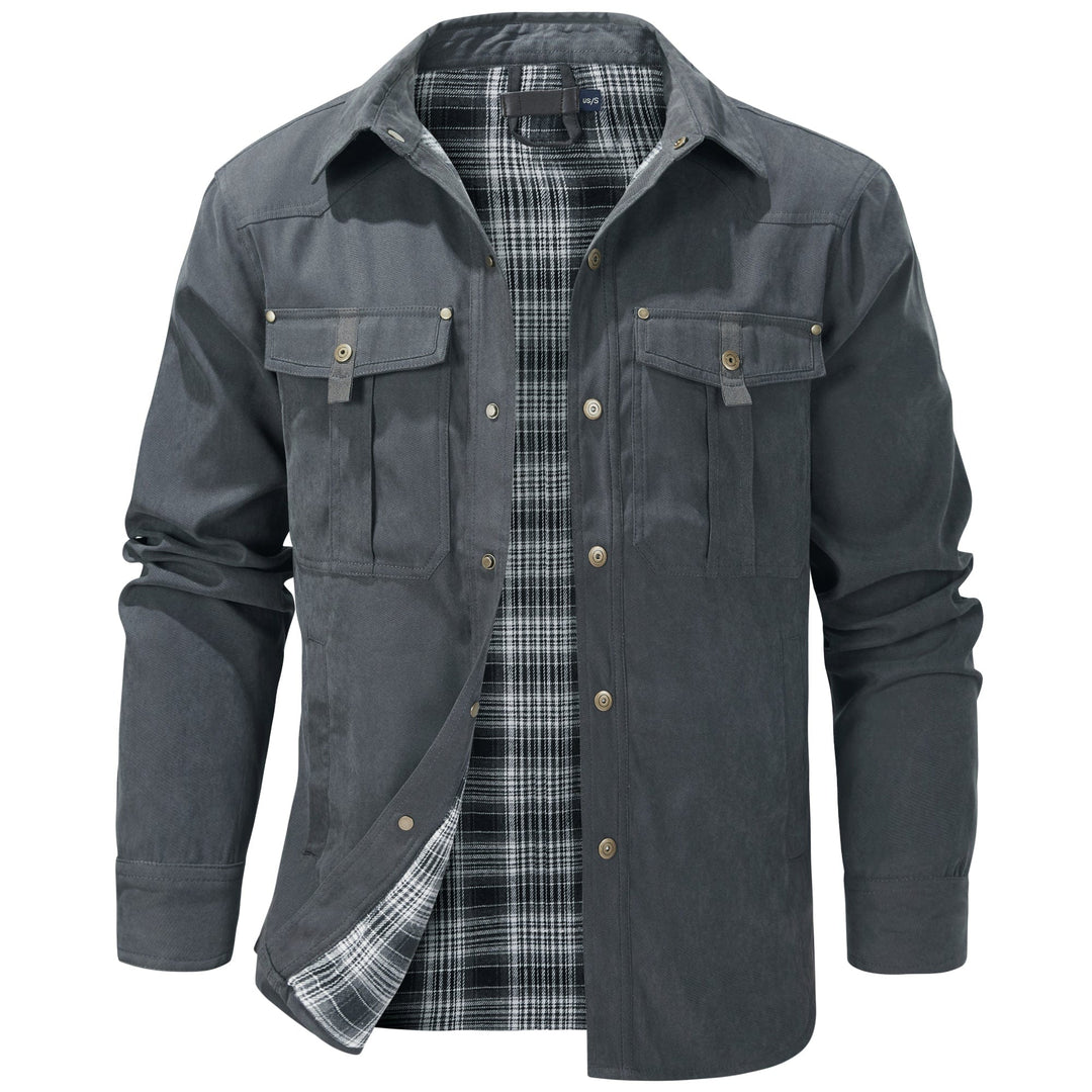 Durable men's casual jacket, perfect outerwear for winter & travel. Insulated flannel.