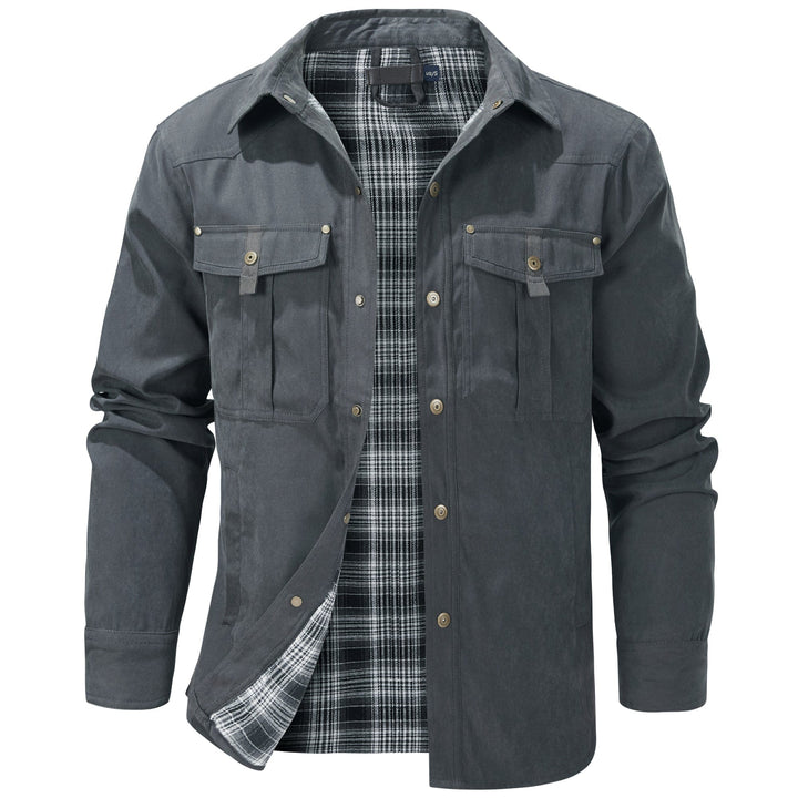 Durable men's casual jacket, perfect outerwear for winter & travel. Insulated flannel.