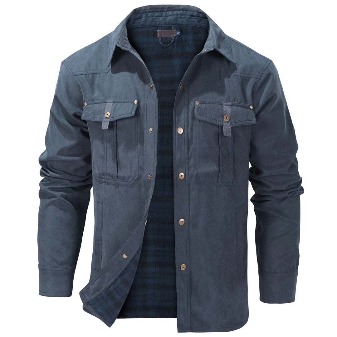 Warm men's insulated jacket with soft flannel lining, ideal for everyday casual wear.