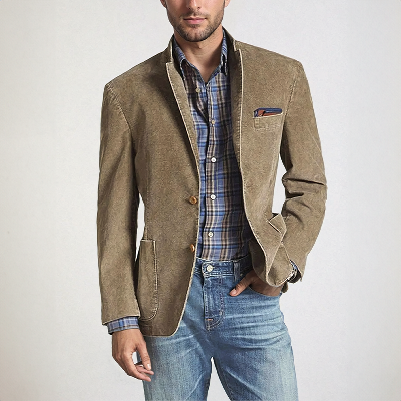 Men's versatile khaki blazer, lightweight & breathable. Perfect smart casual jacket for all-season men's fashion.