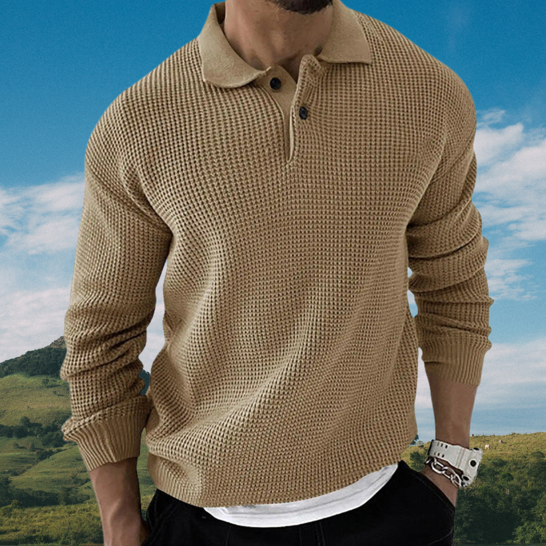 Men's versatile knit sweater in charcoal grey, perfect for fall and winter casual wear.