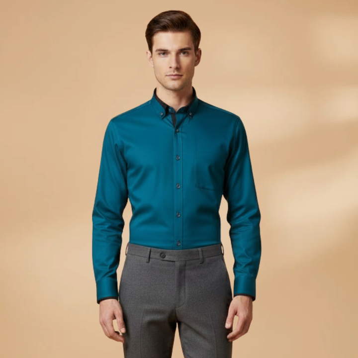 Stylish & comfortable men's long sleeve shirt. Collared, button-down, adjustable cuffs. Versatile smart casual look.