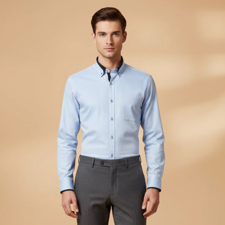 Smart casual men's long sleeve shirt. Button-down, collared, adjustable cuffs. Perfect for versatile menswear.